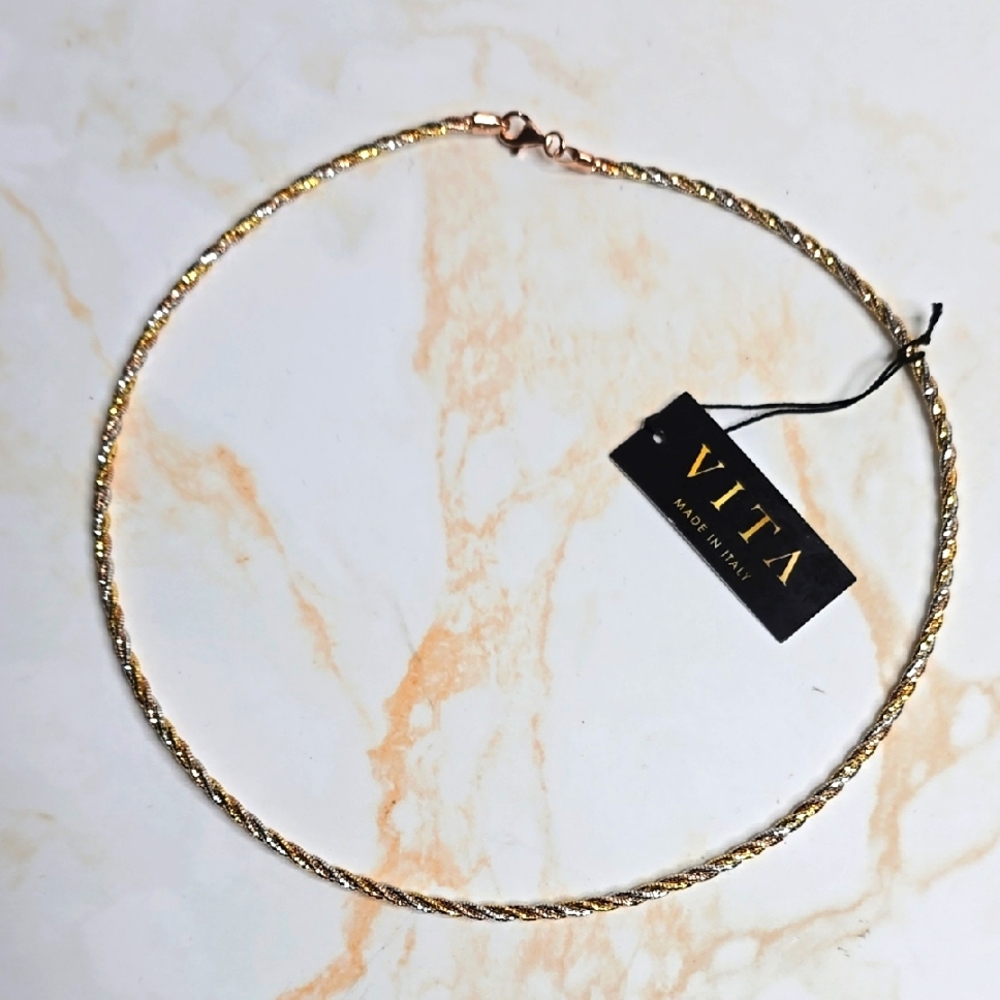 Gold Over Sterling Silver Twisted Rope Circle Necklace New With Tags
